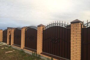 Забор кованый "Анастасия X" металлический арочный с профлистом