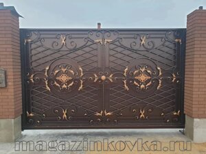 Ворота откатные кованые «Княжеские Х» металлические прямые в Москве от компании MAGAZINKOVKA