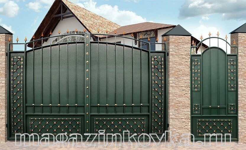 Ворота кованые «Фаворит Х» металлические арочные от компании MAGAZINKOVKA - фото 1