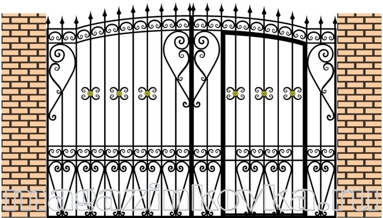 Ворота кованые «Купеческие Х» со встроенной калиткой металлические арочные от компании MAGAZINKOVKA - фото 1
