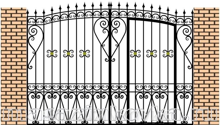 Ворота кованые «Купеческие Х» со встроенной калиткой металлические арочные от компании MAGAZINKOVKA - фото 1