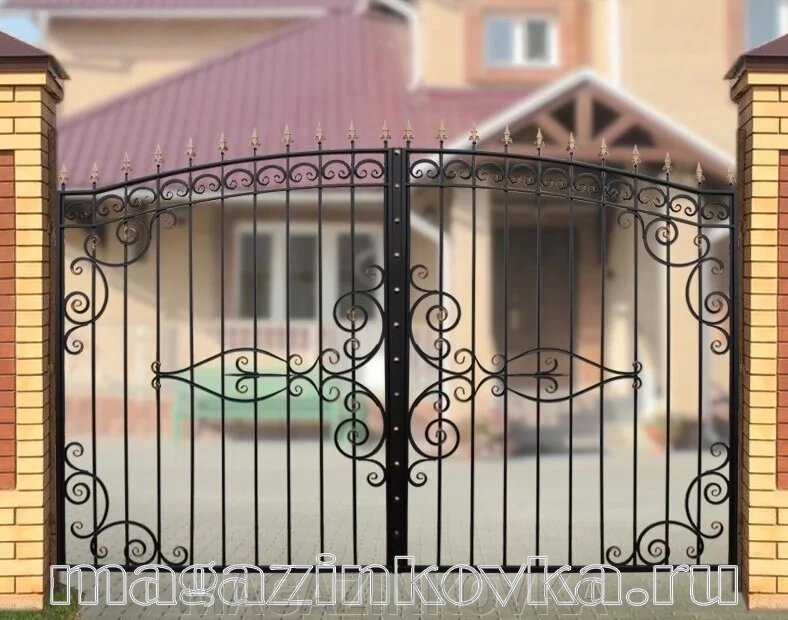 Ворота кованые «Модерн Х» металлические арочные от компании MAGAZINKOVKA - фото 1