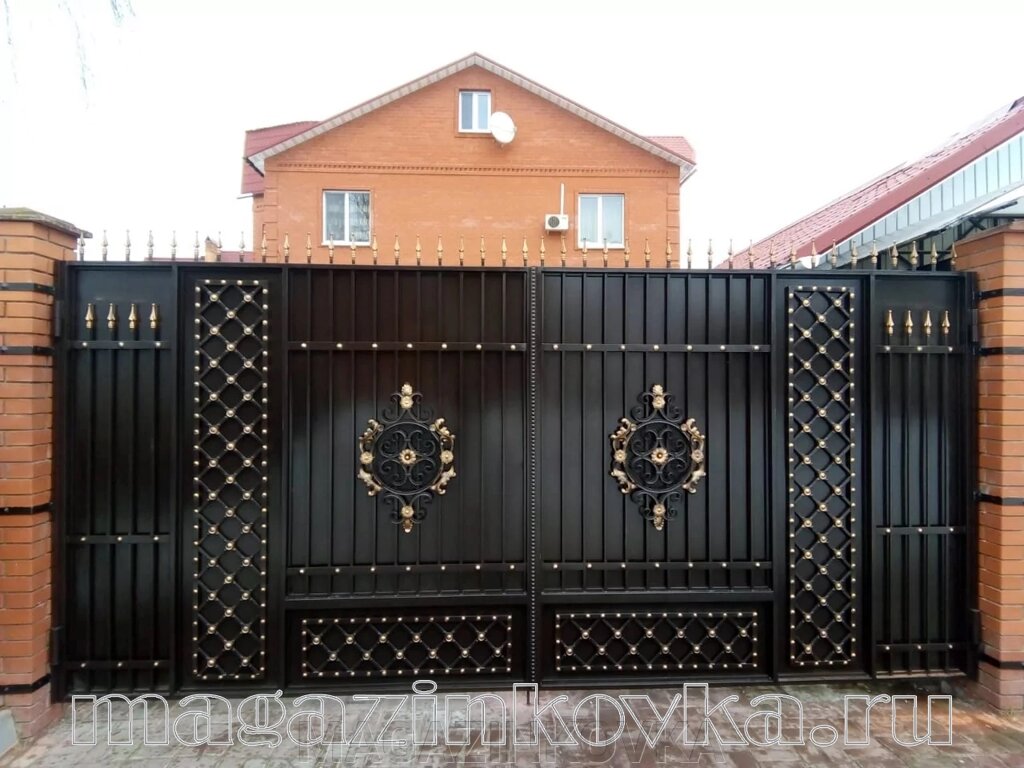 Ворота кованые «Русь-Узорные 2 Х» металлические прямые от компании MAGAZINKOVKA - фото 1