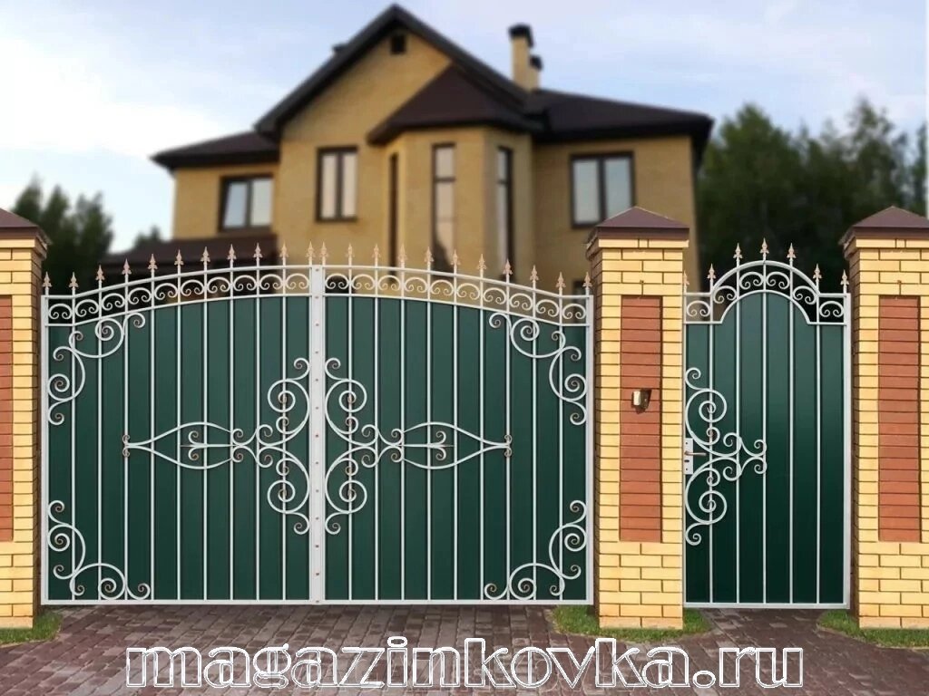 Ворота кованые «Самара Х» металлические арочные с профлистом от компании MAGAZINKOVKA - фото 1