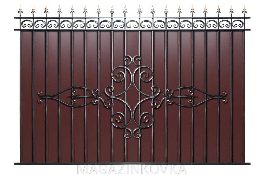 Забор  кованый "Лаура X" металлический прямой с профлистом ##от компании## MAGAZINKOVKA - ##фото## 1