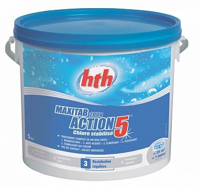 Многофункциональный препарат HTH 5 в 1 Maxitab Action5 (табл. хлора 200 г), 5 кг от компании ООО "Абрис" - фото 1