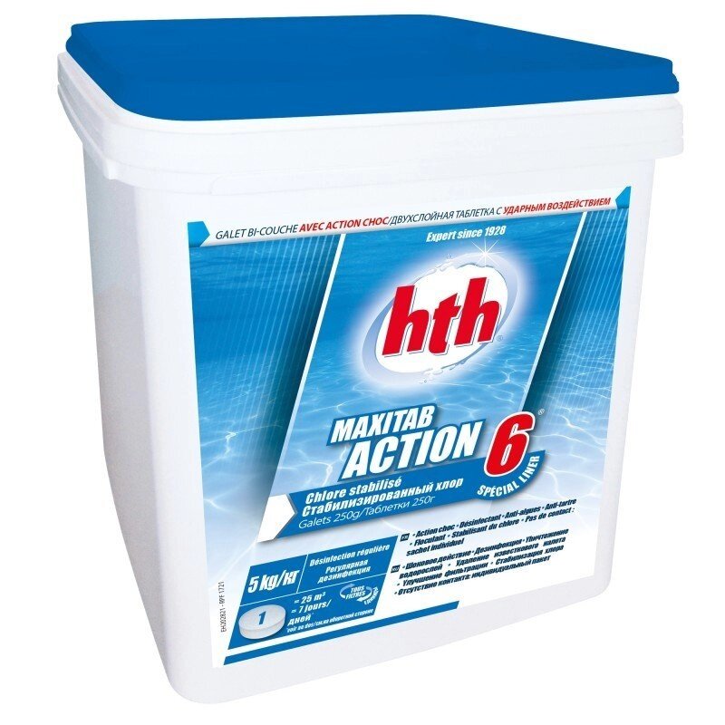 Многофункциональный препарат HTH 6 в 1 Maxitab Action (табл. хлора 250 г), 5 кг от компании ООО "Абрис" - фото 1