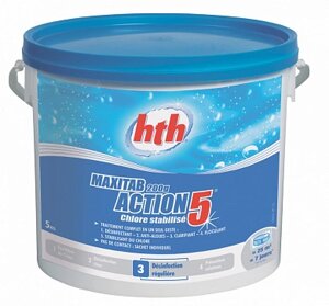 Многофункциональный препарат HTH 5 в 1 Maxitab Action5 (табл. хлора 200 г), 5 кг