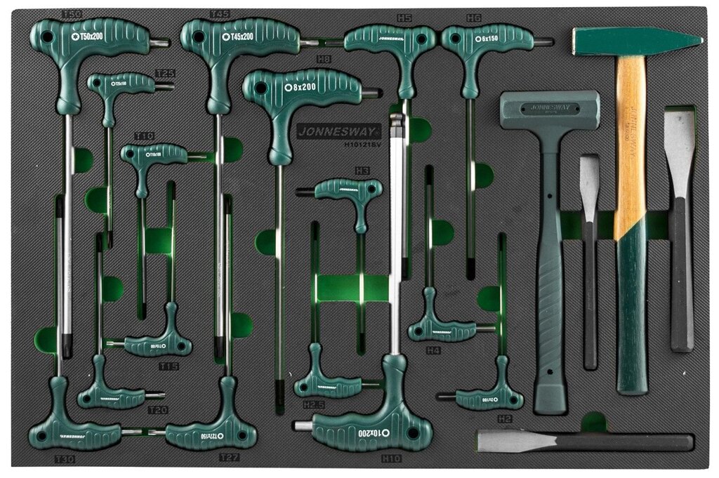 Набор угловых отверток (торцевых ключей), шестигранных и TORX, молотков и зубил. 21 предмет в EVA ложементе 560х400 мм. от компании ГК Автооборудование - фото 1