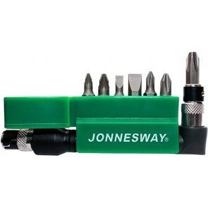 JONNESWAY S08H208S Комплект вставок-бит 1/4"DR PH (1,2,3) PZ (1,2) и шлиц SL4-7 мм., 8 предметов