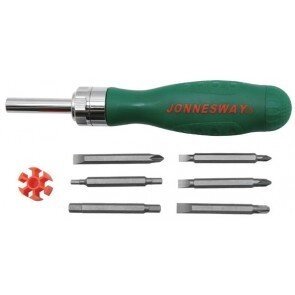 JONNESWAY DR0107S Отверточная рукоятка трещоточная с набором бит 7 предметов
