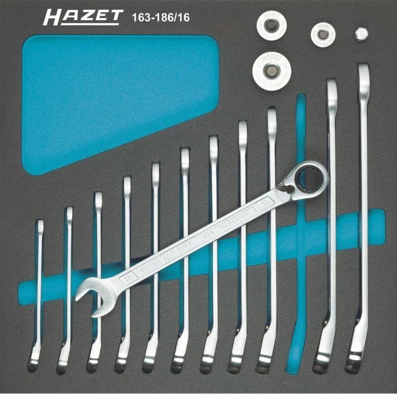 Набор комбинированных ключей с трещоткой, с квадратными адаптерами Hazet 163-186/16 - преимущества