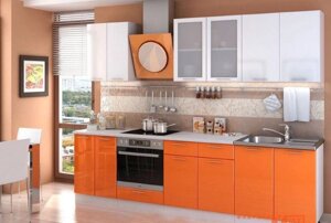 Кухня Техно в глянце Оранжевый / Белый