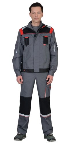 Куртка рабочая "СТАН" ср-серая с черной и красной отделкой