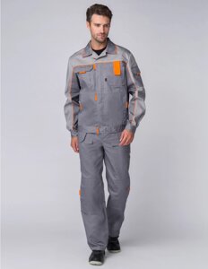Костюм рабочий Союз-Профессионал-1 (тк. Балтекс,240) брюки, серый/св. серый/оранжевый
