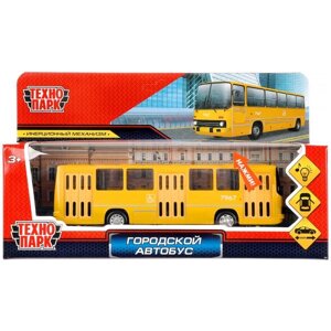 Машина металл свет-звук городской автобус 17 см, инерция, желтый ikabus-17SL-YE