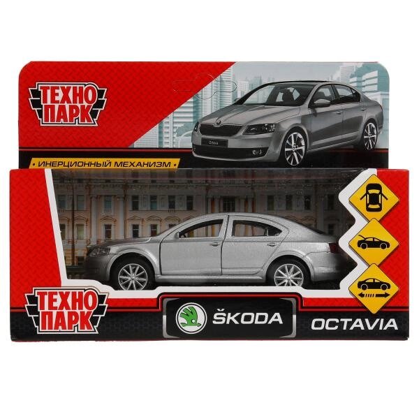 МАШИНА МЕТАЛЛИЧЕСКАЯ SKODA OCTAVIA ДЛИНА 12 СМ, ДВЕРИ, БАГАЖ, СЕРЕБРИСТЫЙ, КОР. ТЕХНОПАРК от компании Интернет-магазин игрушек "Весёлый кот" - фото 1