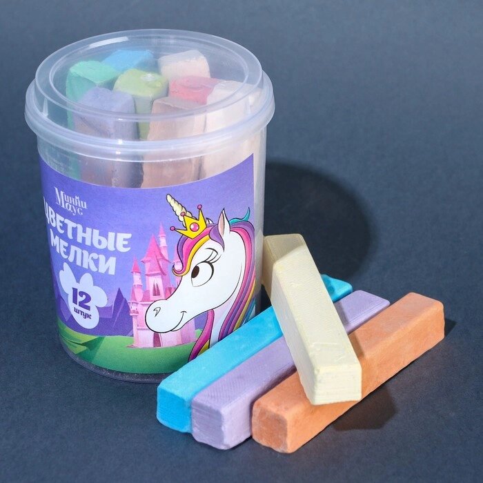 Набор цветных мелков Минни и Единорог, 12 штук, 10 цветов от компании Интернет-магазин игрушек "Весёлый кот" - фото 1
