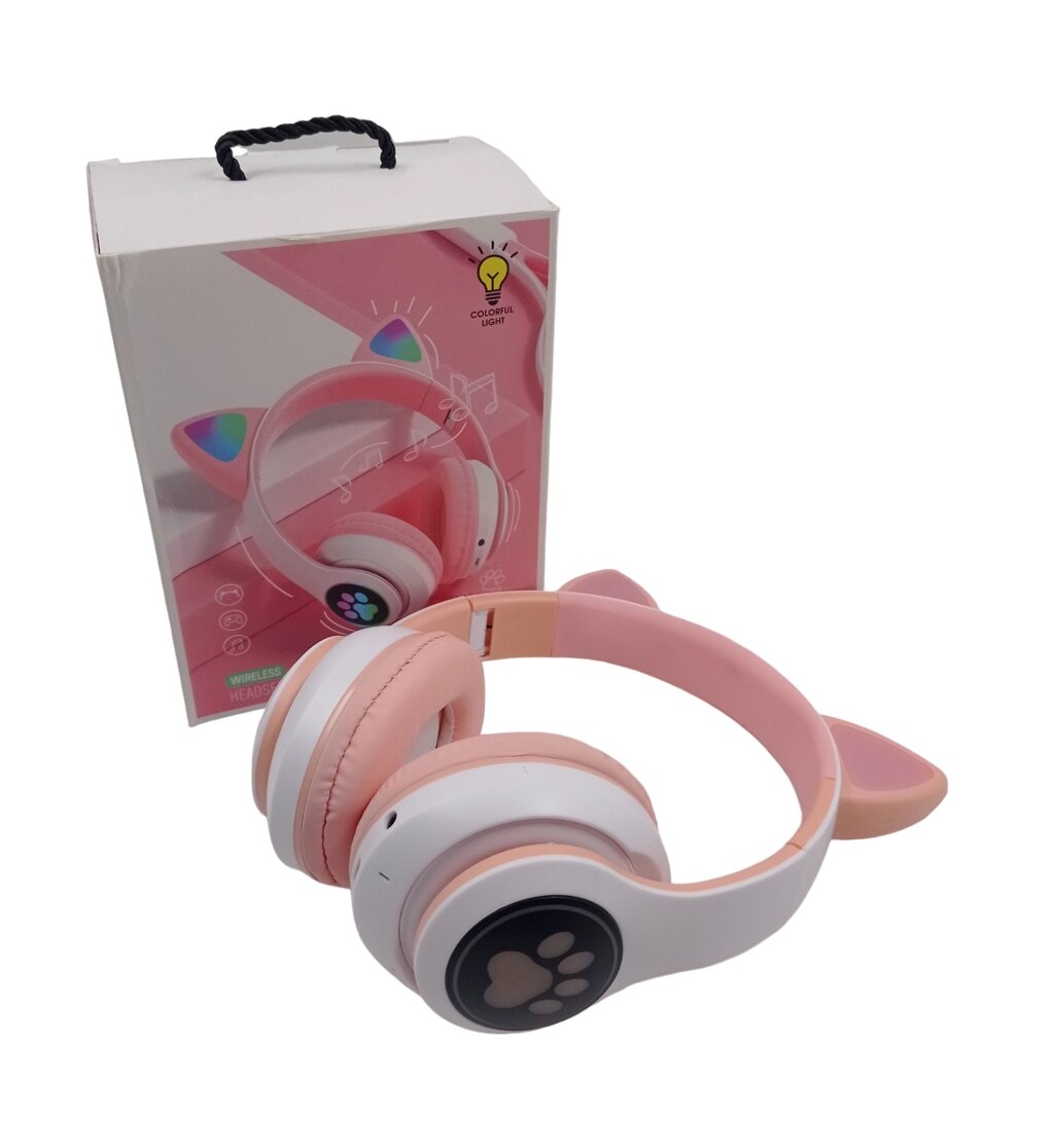 Наушники STN-28 с ушками розовые от компании Интернет-магазин игрушек "Весёлый кот" - фото 1