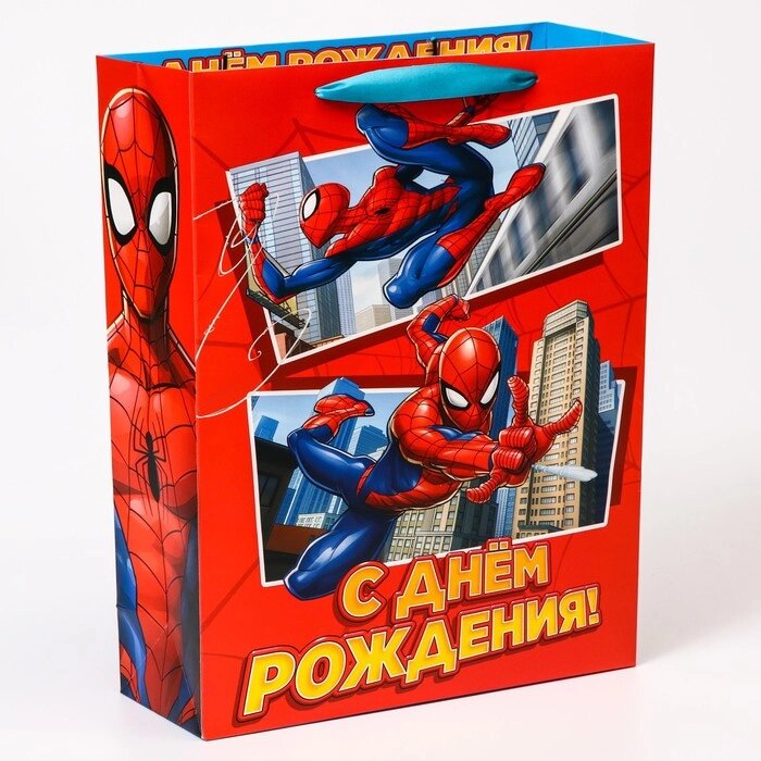Пакет подарочный, 31 х 40 х 11,5 см "С днем рождения!", Человек-паук от компании Интернет-магазин игрушек "Весёлый кот" - фото 1