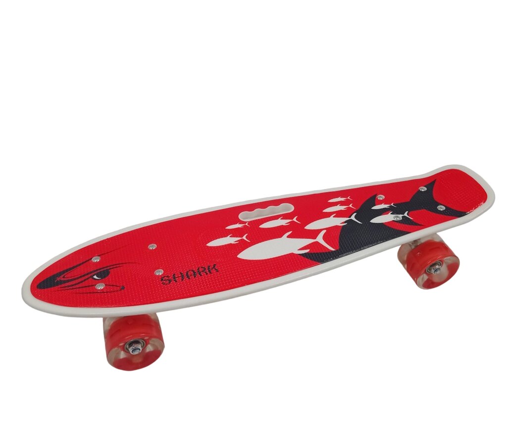 Пениборд 56 см принт, pu колеса свет. 60х45мм  красная акула   B31496 от компании Интернет-магазин игрушек "Весёлый кот" - фото 1