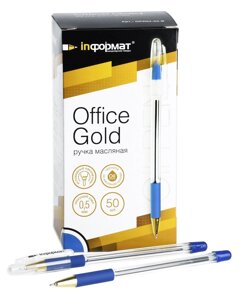 Ручка маслян. INFORMAT Office Gold синий 0,5 мм прозр. кругл. корп. грип игольчатый наконечник