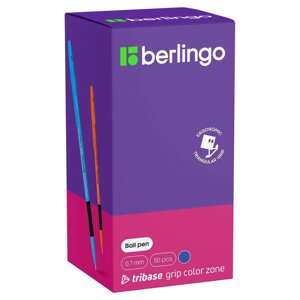 Ручка шариковая Berlingo "Tribase grip color zone" синяя, 0,7мм уп 50шт