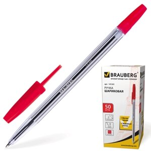Ручка шариковая BRAUBERG "Line", корпус прозрачный, узел 1 мм, линия письма 0,5 мм, красная, 141341