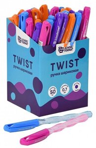 Ручка маслян. Schoolformat TWIST синий 0,7 мм ассорти кругл. корп. игольчатый наконечник