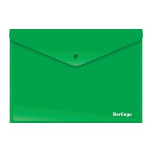 Папка-конверт на кнопке, А5+, 180 мкм, до 100 л, зеленый, Berlingo, OBk_05004
