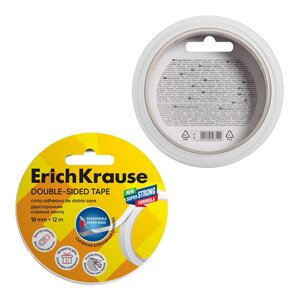 Двусторонняя клейкая лента ErichKrause, прозрачная, 18ммх12м