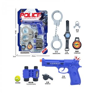 JC091 Полиция набор 7 предметов, пистолет с трещоткой. 25*38*3