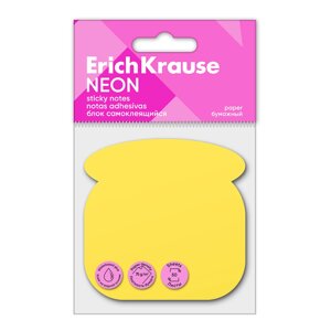 Блок самоклеящийся бумажный ErichKrause Phone Neon, 50 листов, желтый