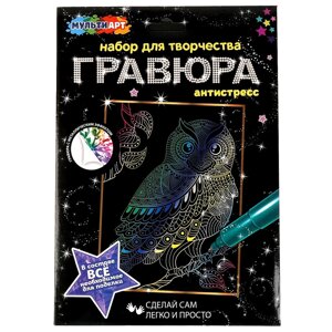 Гравюра-антистресс 18*24 см сова, цветная МУЛЬТИ АРТ в Орловской области от компании Интернет-магазин игрушек "Весёлый кот"