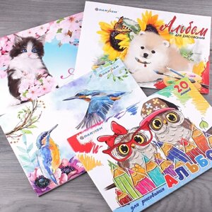 Альбом для рисования 20л на склейке для девочек "Darvish" плотность 100гр/м2 РБ