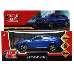 Машина металл BMW X6 длина 12 см, двери, багаж, инер, синий, кор. Технопарк