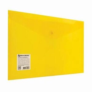 Папка-конверт с кнопкой BRAUBERG А4 до 100 л. прозрачная желтая