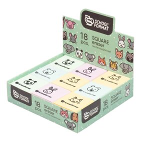 Ластик Schoolformat ANIMALS резина 35х35х13 мм квадрат. ассорти