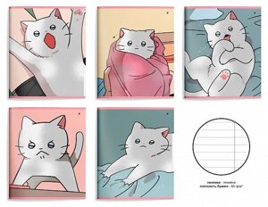 Тетрадь 48 л. А5 лин. скреп. офс. LOREX SNAPPY CAT мел. карт. запечатка форзаца, soft touch, выб. УФ-лак