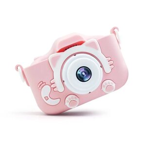 Детский цифровой фотоаппарат розовый с селфи-камерой и играми