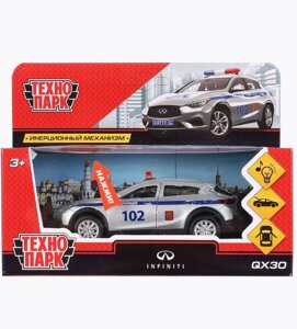 Машина металл INFINITI QX30 ПОЛИЦИЯ 12см, открыв. двери, инерц. в кор. Технопарк