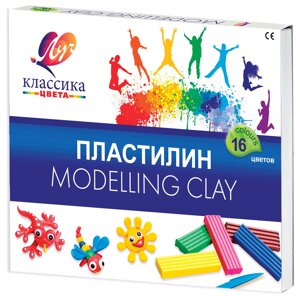 Пластилин Луч КЛАССИКА 16 цв. 320 г ассорти со стеком