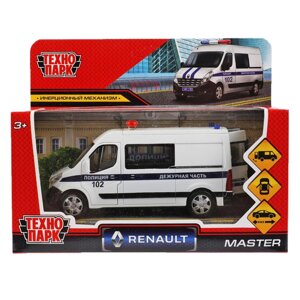 Машина металл RENAULT MASTER ПОЛИЦИЯ 14 см, двери, инерц, белый, кор. Технопарк