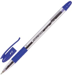 Ручка шариковая масляная с грипом BRAUBERG Glassy, СИНЯЯ, корпус прозрач.,0,7мм, линия 0,35мм, 142698
