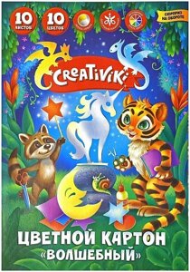Картон цветной немелованный Creativiki ВОЛШЕБНЫЙ А4, 10 цветов 10 листов, 190 г/м2