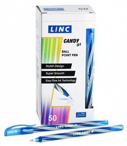 Ручка шариковая одноразовая LINC Candy 0,6 мм синяя, цвет корпуса ассорти