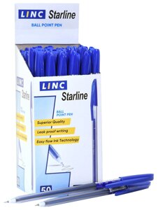 Ручка шарик. Linc StarLine синий 0,6 мм прозр. шестигран. корп. игольчатый наконечник
