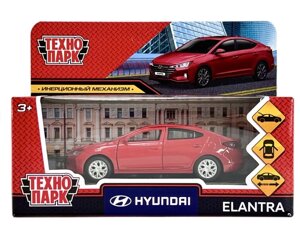 Машина металл HYUNDAI ELANTRA длина 12 см, двери, багаж, инер, красный, кор. Технопарк