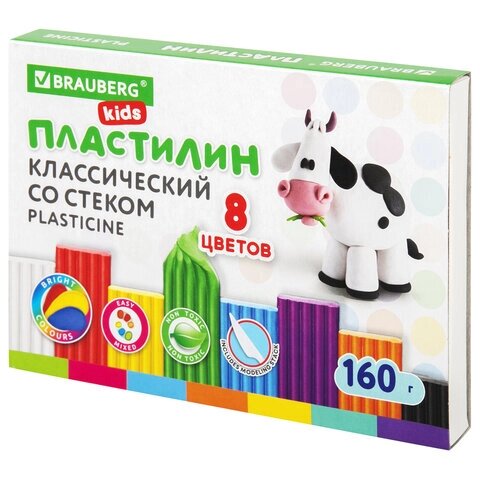 Пластилин классический BRAUBERG KIDS, 8 цветов, 160 г, со стеком, 106501 от компании Интернет-магазин игрушек "Весёлый кот" - фото 1