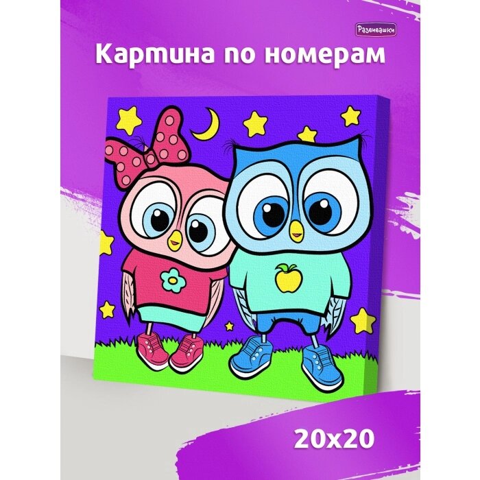 Р3104 Картина по номерам Совушки 20х20 от компании Интернет-магазин игрушек "Весёлый кот" - фото 1